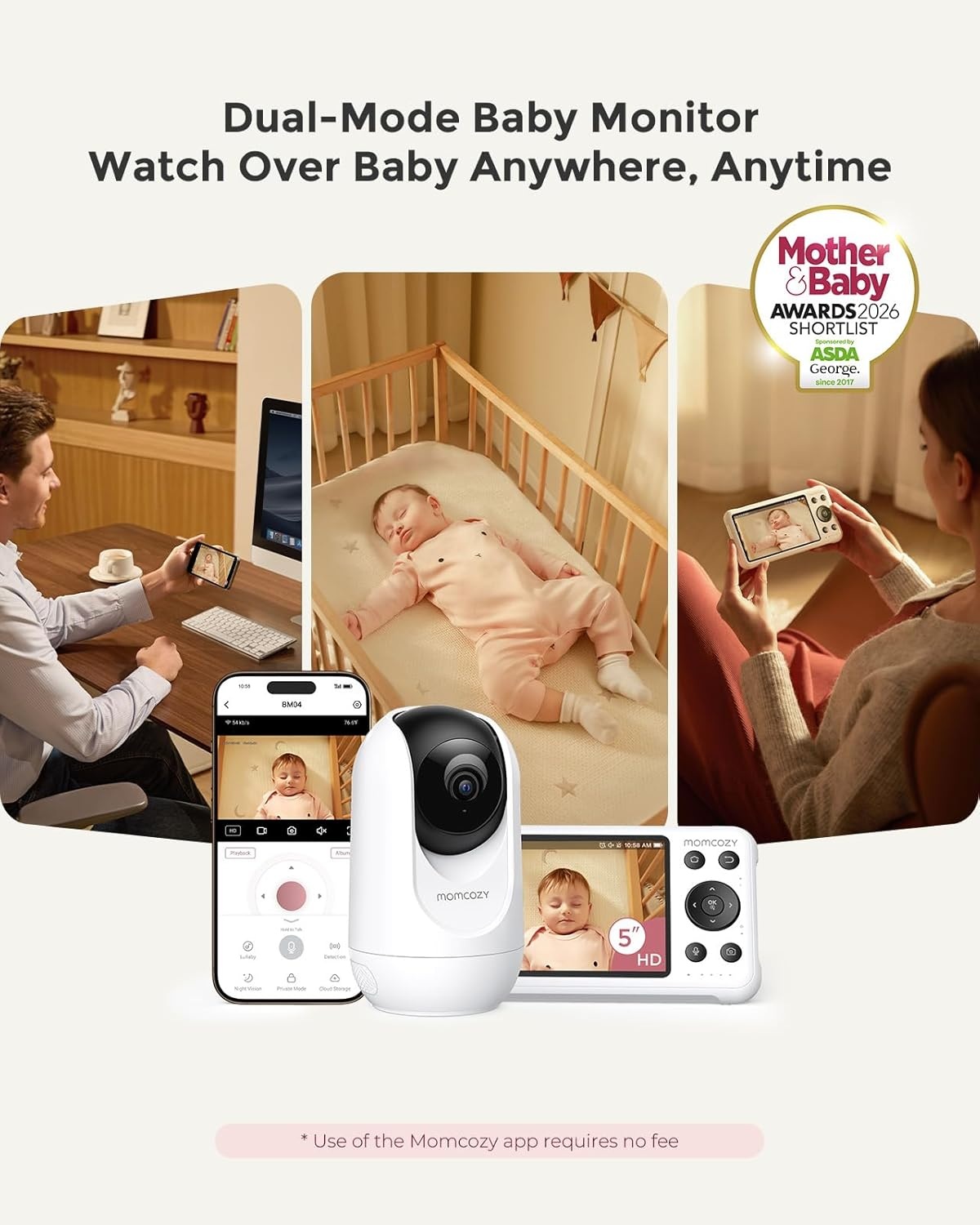 5" 1080P Smart Baby Monitor with Camera, Cry Detection, Night Vision & Two-Way Audio