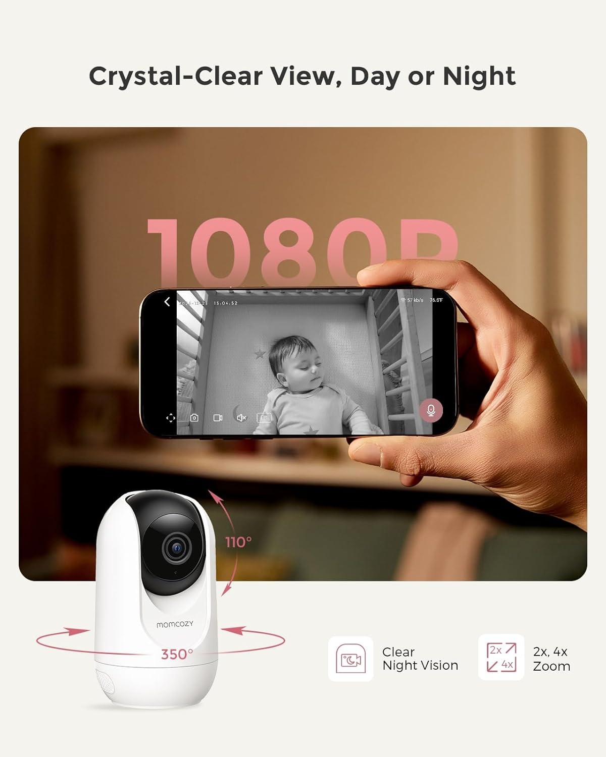 5" 1080P Smart Baby Monitor with Camera, Cry Detection, Night Vision & Two-Way Audio