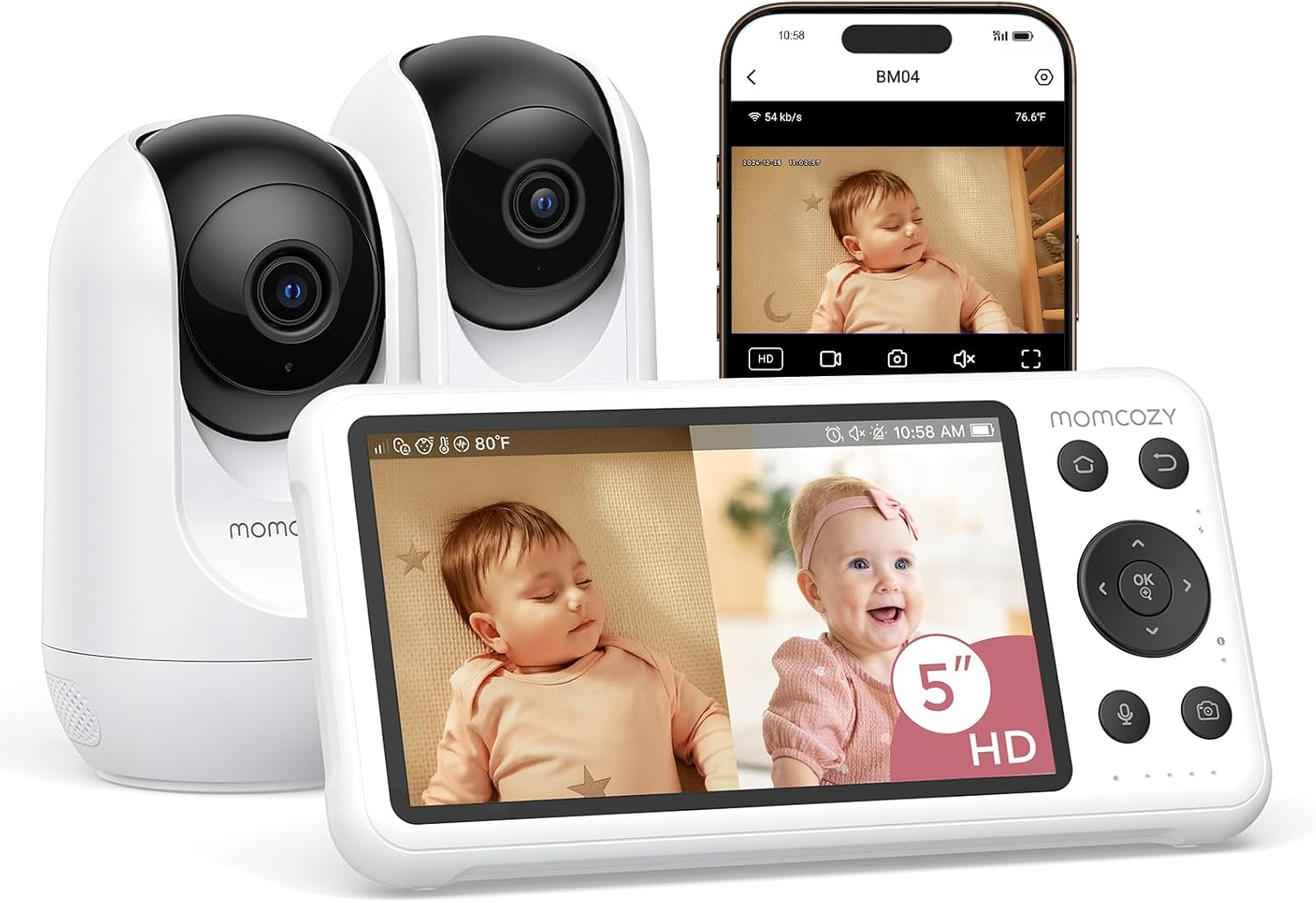 5" 1080P Smart Baby Monitor with Camera, Cry Detection, Night Vision & Two-Way Audio