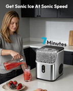 Stainless Steel Countertop Nugget Ice Maker, 34Lbs/24H Fast Pebble Pellet Sonic Ice Machine, Self-Cleaning with Ice Scoop & Basket for Home Kitchen Use