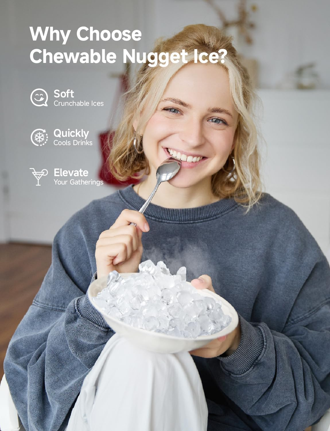 Fast Chewable Nugget Countertop Ice Maker | 40Lbs/24H Soft Pebble Pellet Ice Machine, Automatic Self-Cleaning Complete with Ice Scoop & Storage Basket for Home Kitchen Office Bar