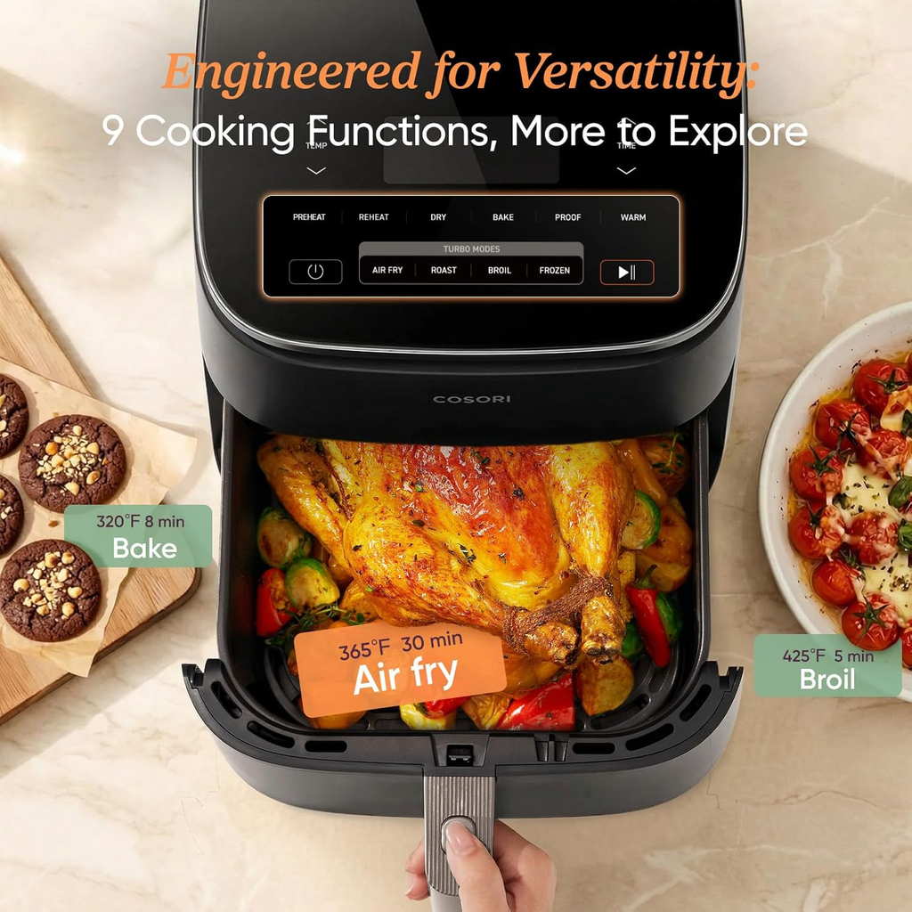 6 Qt 9-in-1 Air Fryer with Ceramic Coating, Precise Heating & Multiple Cooking Functions