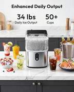 Stainless Steel Countertop Nugget Ice Maker, 34Lbs/24H Fast Pebble Pellet Sonic Ice Machine, Self-Cleaning with Ice Scoop & Basket for Home Kitchen Use