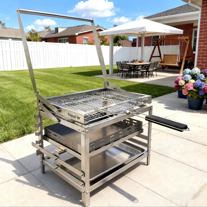 Adjustable Charcoal Rotating Grill, 360° BBQ Grill for Outdoor Cooking & Camping