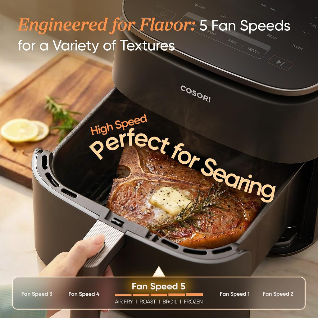 6 Qt 9-in-1 Air Fryer with Ceramic Coating, Precise Heating & Multiple Cooking Functions