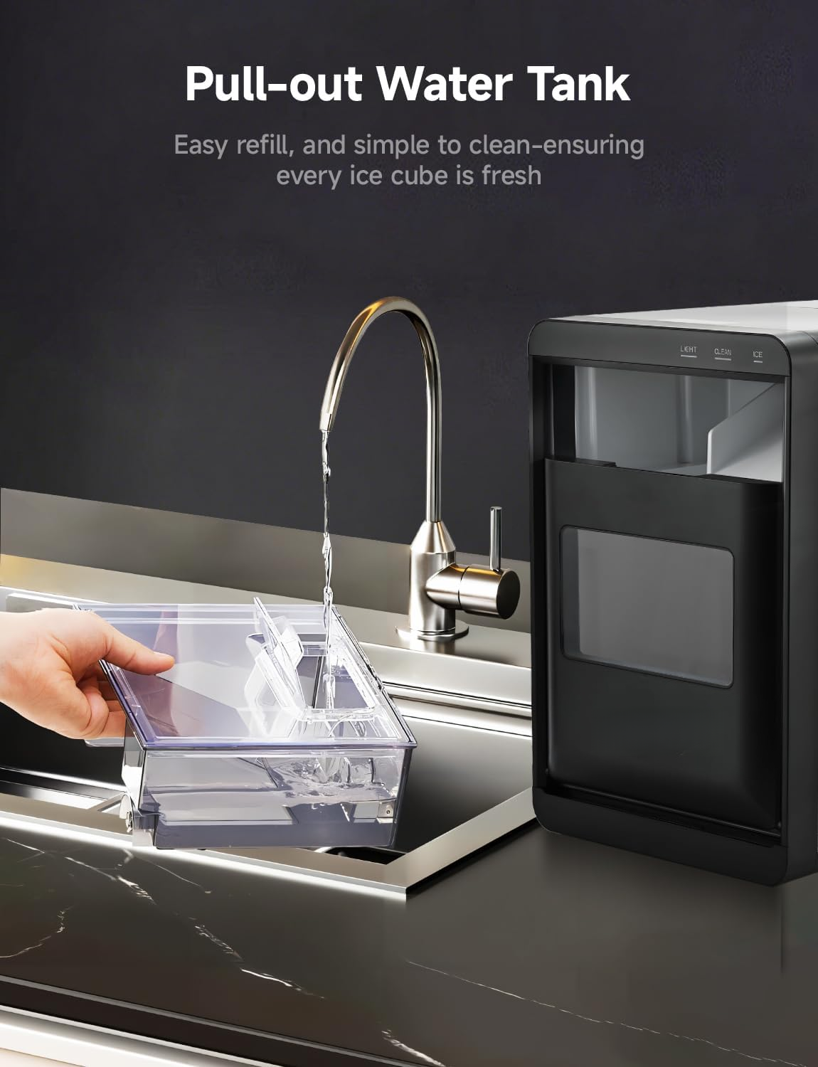 Fast Chewable Nugget Countertop Ice Maker | 40Lbs/24H Soft Pebble Pellet Ice Machine, Automatic Self-Cleaning Complete with Ice Scoop & Storage Basket for Home Kitchen Office Bar
