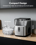 Stainless Steel Countertop Nugget Ice Maker, 34Lbs/24H Fast Pebble Pellet Sonic Ice Machine, Self-Cleaning with Ice Scoop & Basket for Home Kitchen Use
