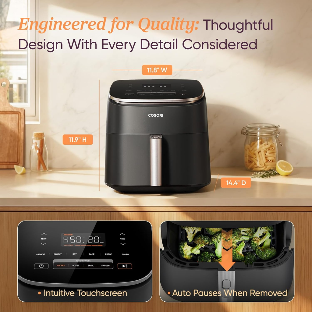 6 Qt 9-in-1 Air Fryer with Ceramic Coating, Precise Heating & Multiple Cooking Functions