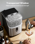 Stainless Steel Countertop Nugget Ice Maker, 34Lbs/24H Fast Pebble Pellet Sonic Ice Machine, Self-Cleaning with Ice Scoop & Basket for Home Kitchen Use