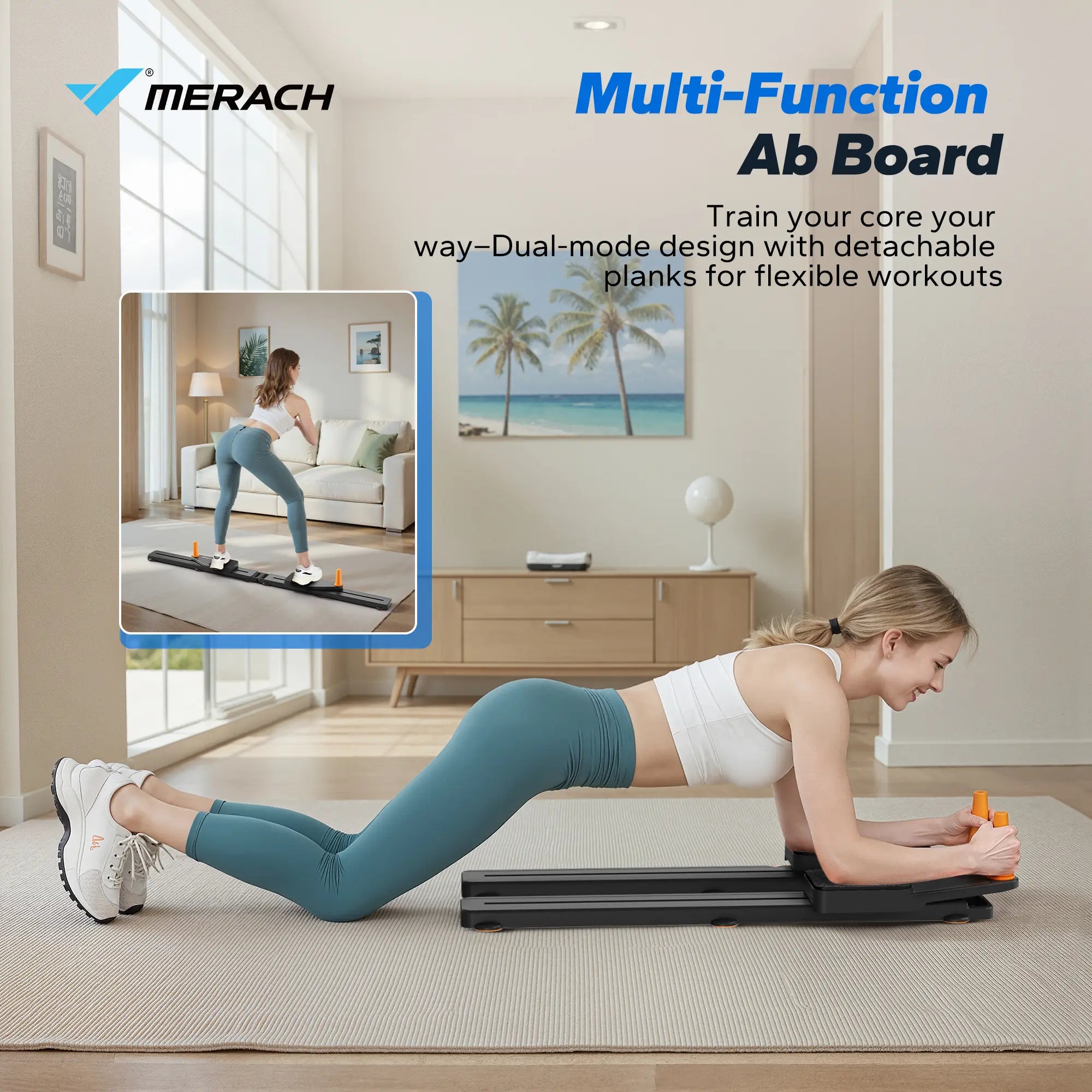 Foldable Pilates Reformer & Ab Exercise Board with Resistance Bands