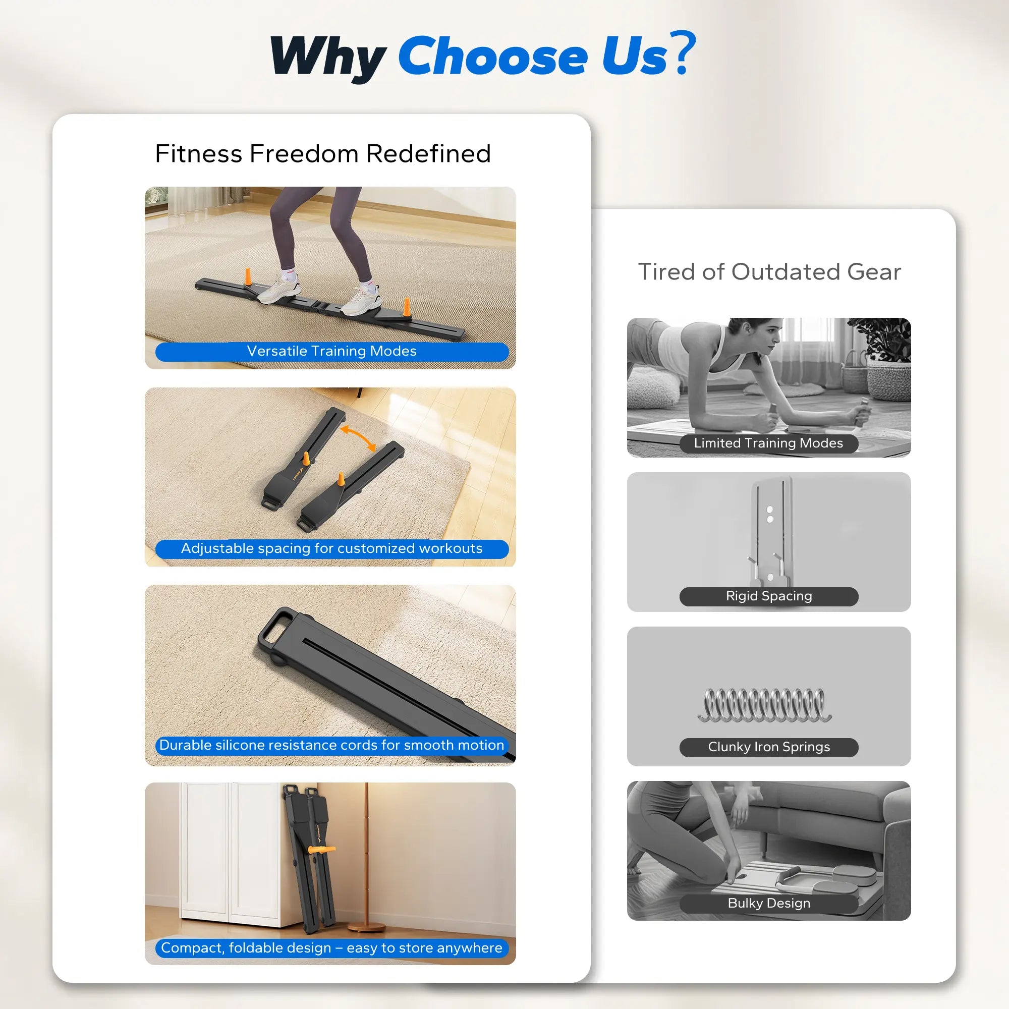 Foldable Pilates Reformer & Ab Exercise Board with Resistance Bands